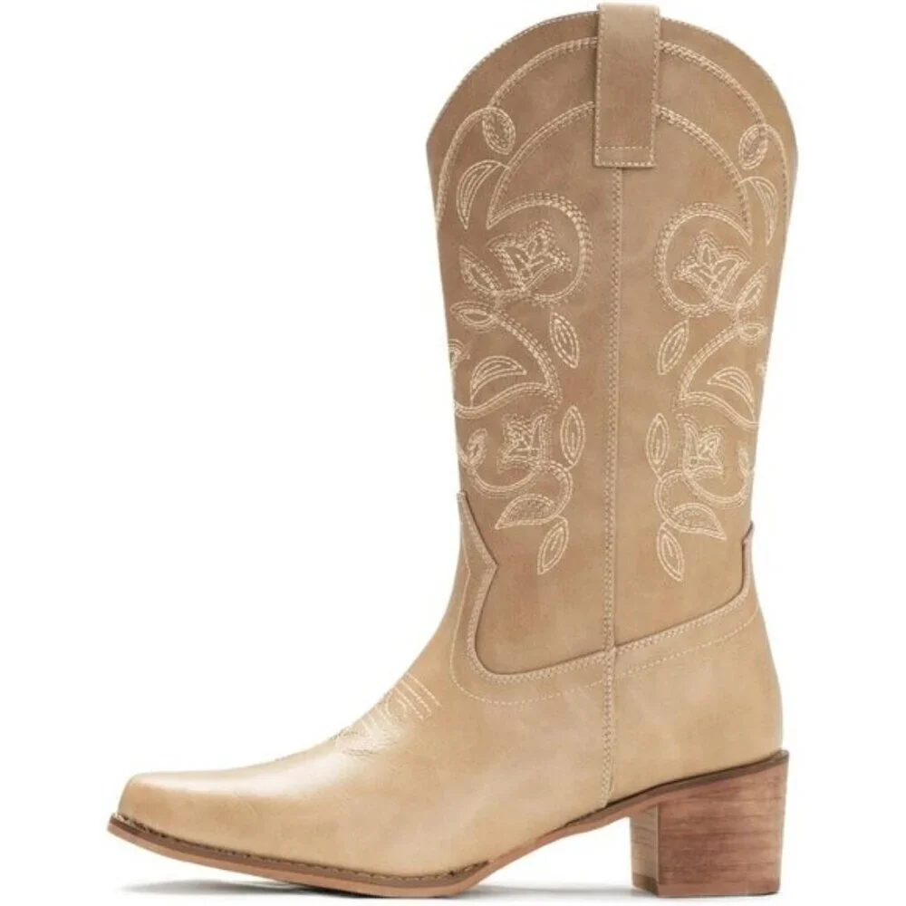 ⭐ IUV Women's Cowboy Boots | Pointy Toe Western Mid-Calf Cowgirl Boots
